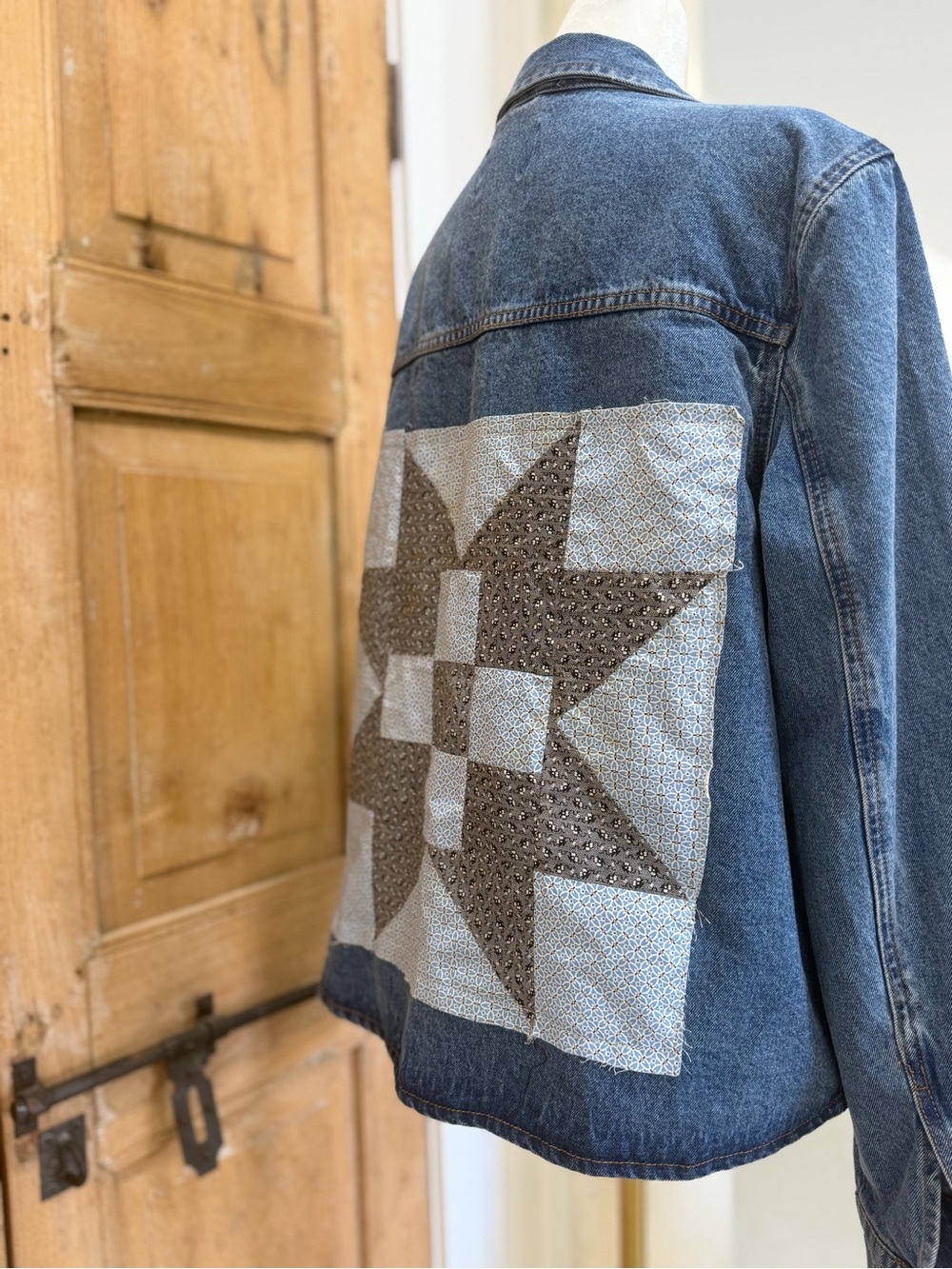 Embellished Blue Denim Jacket with Patch Star Back